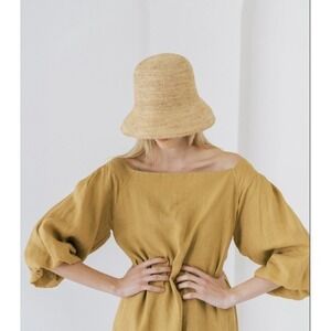 Laude the Label Linen Blouse Square Neck Puff Sleeve Tunic Top XL Tan Organic